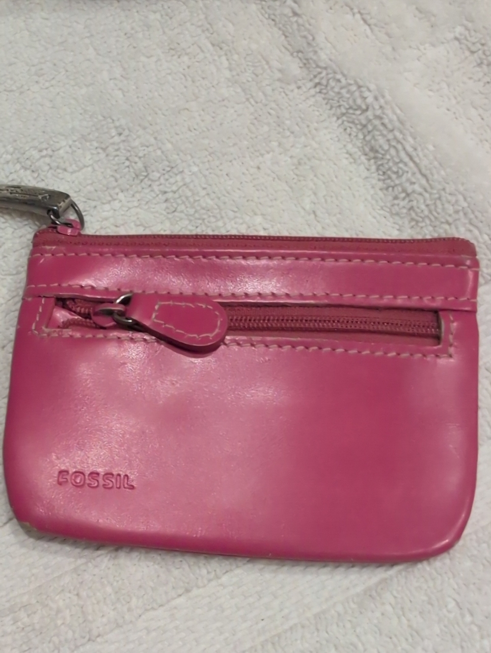 Fossil Hot Pink Leather Zip Card Holder